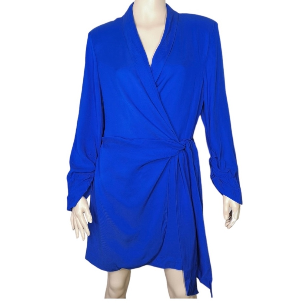 Zara Blue Wrap Mini Dress with Dolman Sleeves